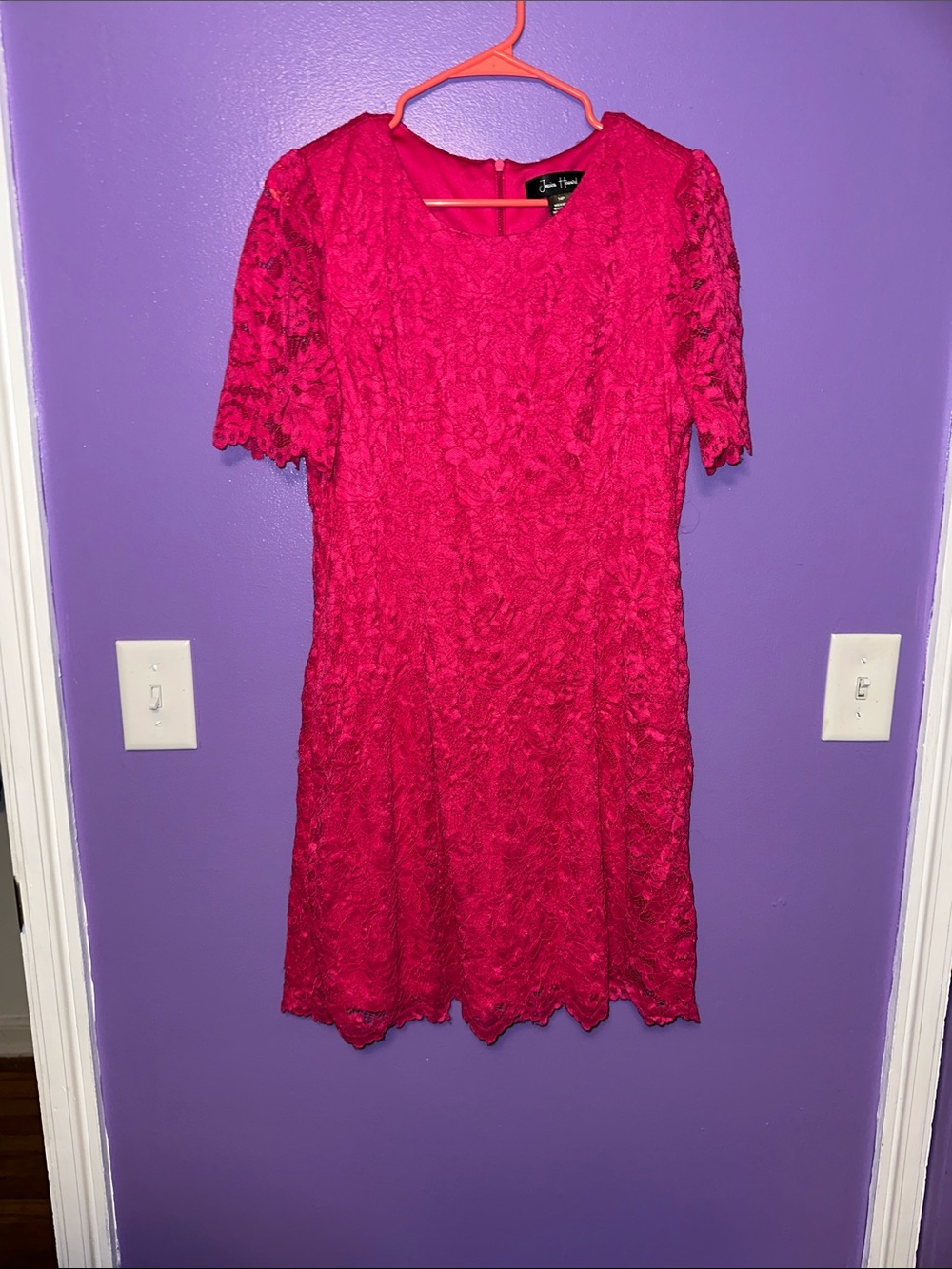Jessica Howard Bright Pink Lace Short Sleeve Mini Dress
